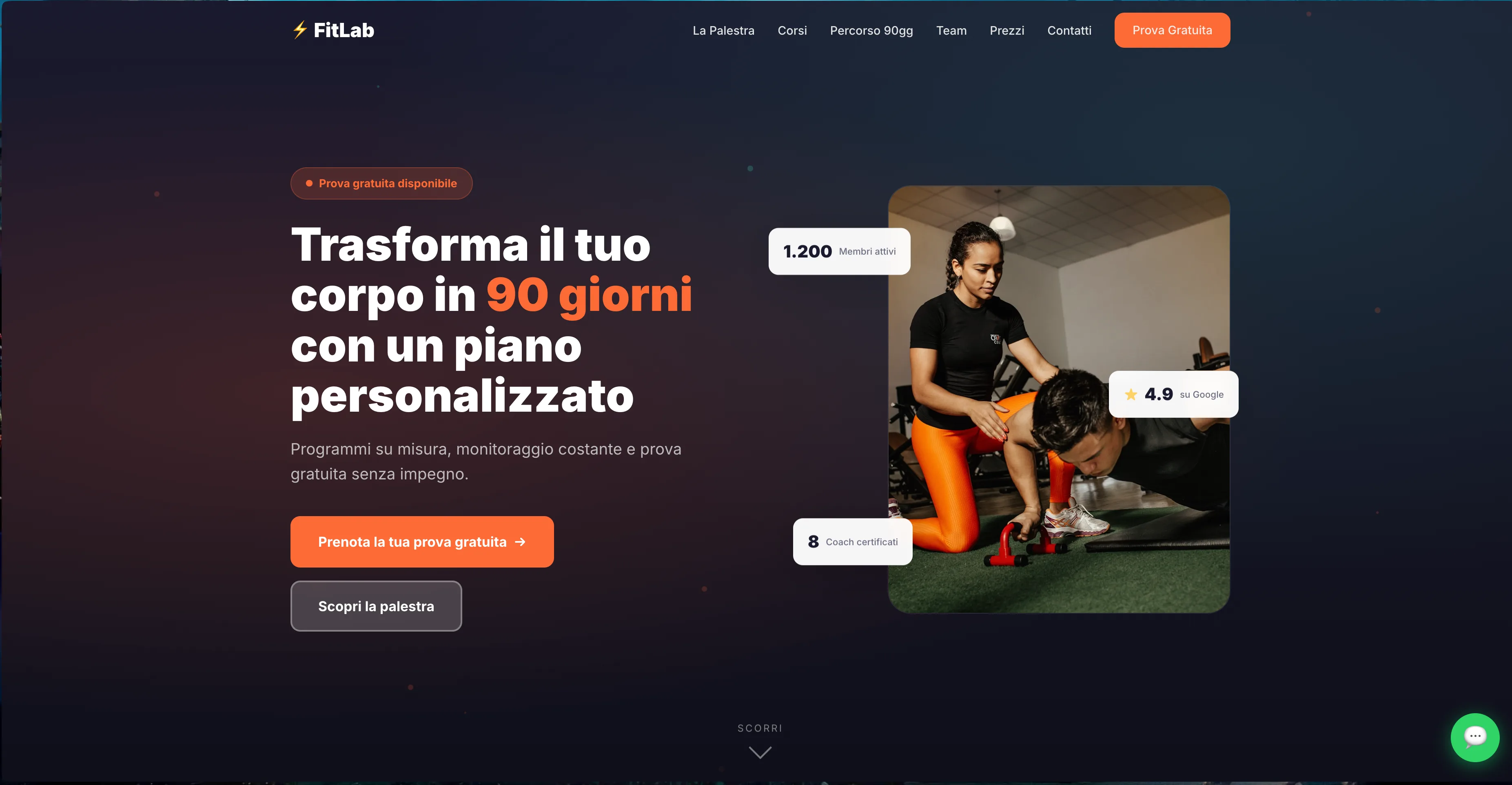 FitLab - Sito web per palestra con corsi, abbonamenti e galleria attività